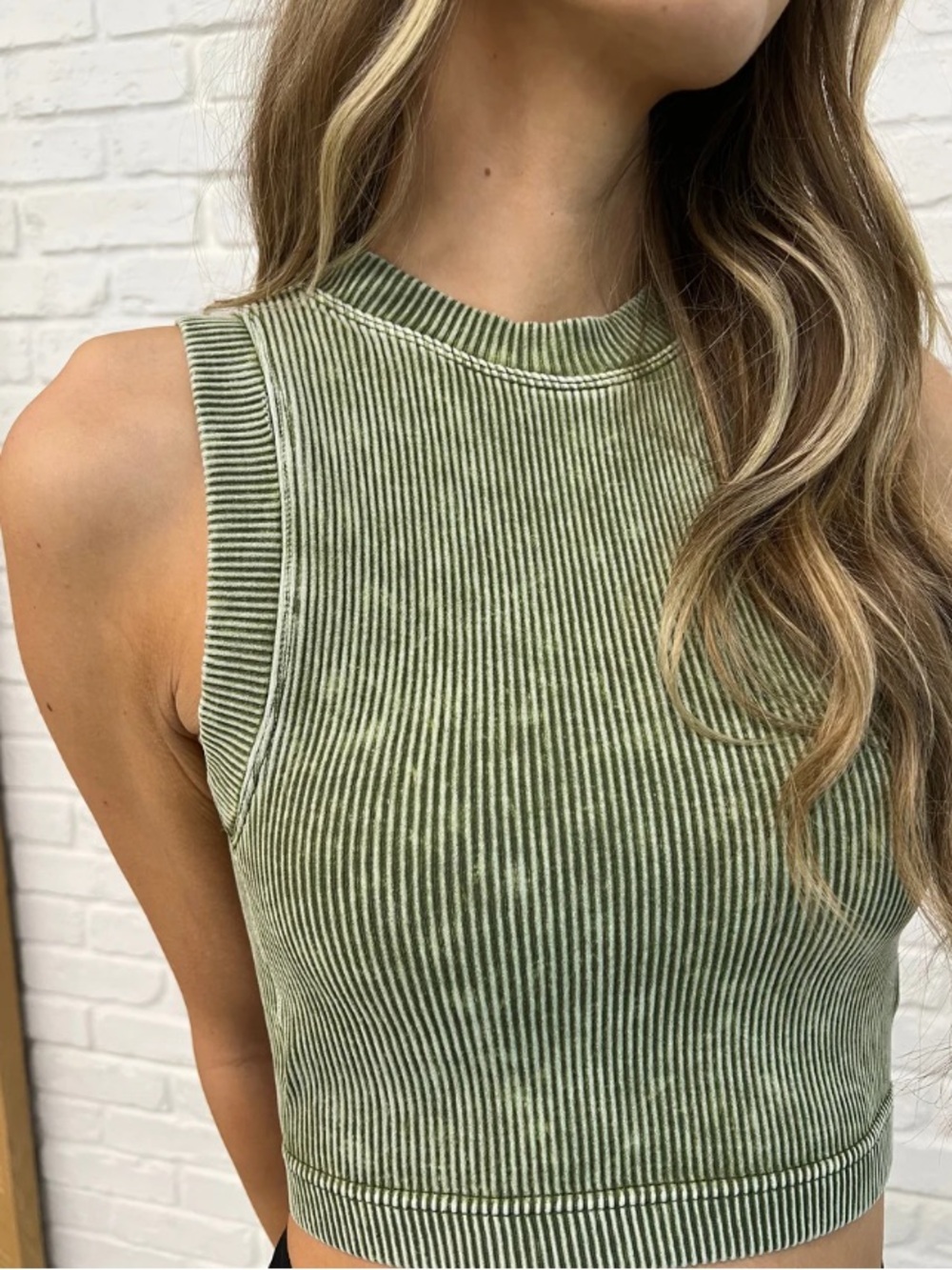 Zenana Stone Wasted Cropped Ribbed Tank NWOT
